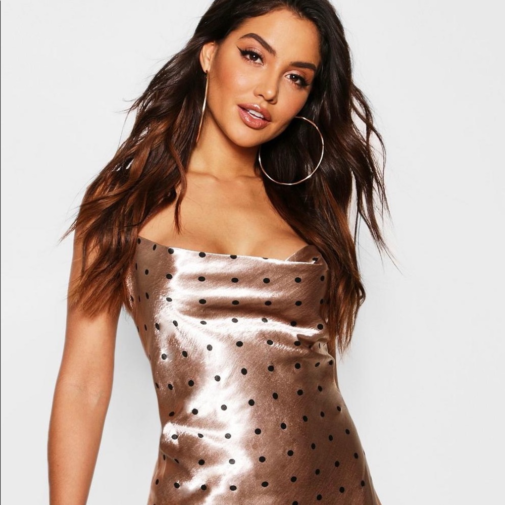 Polka Dot Satin Cowl Neck Blouse